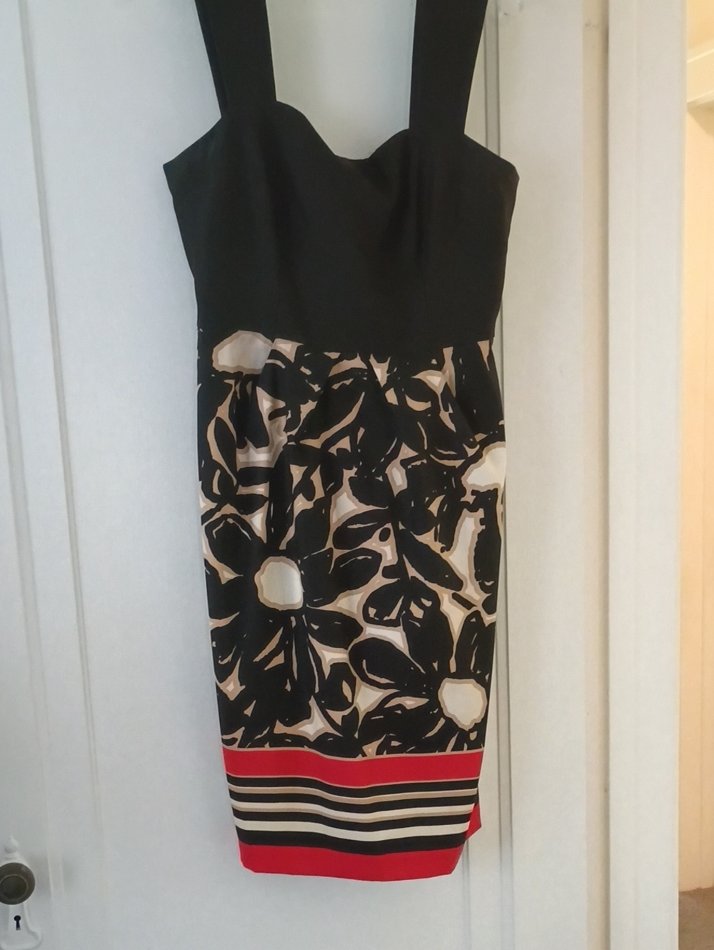 London Times Black, Cream & Red Floral Sheath Dress
